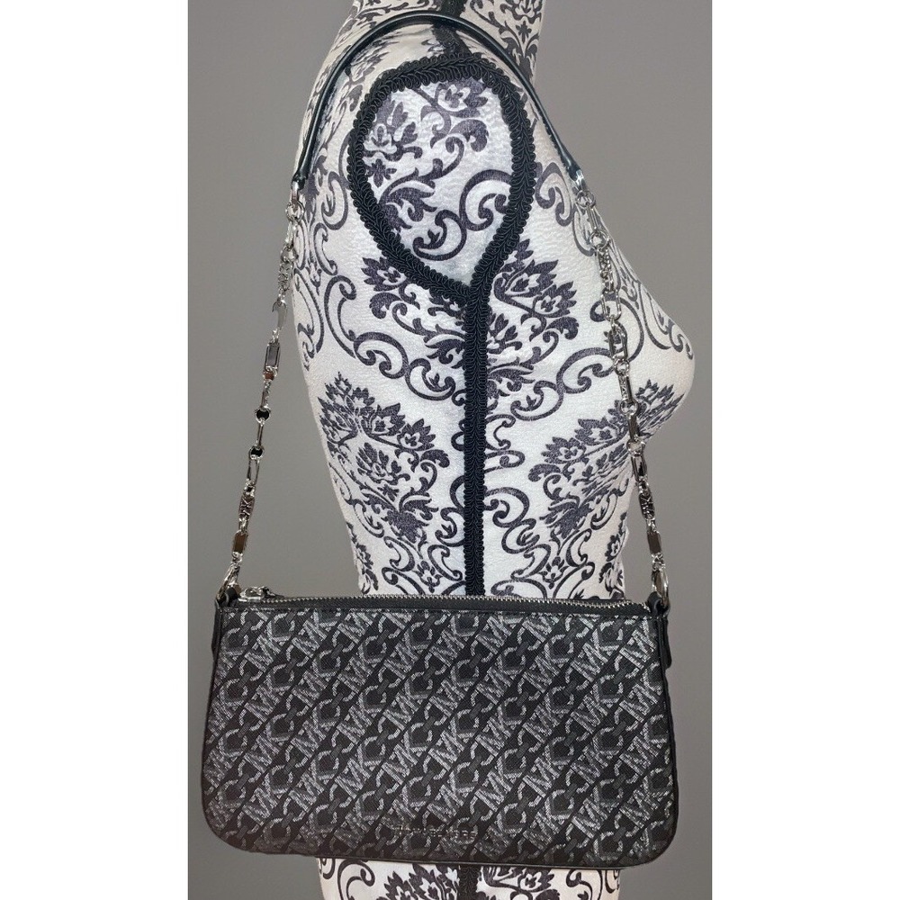 NWT✨Michael Kors Empire Medium Patent Chain Link Pochette Black Silver‎ Monogram - Picture 6 of 6